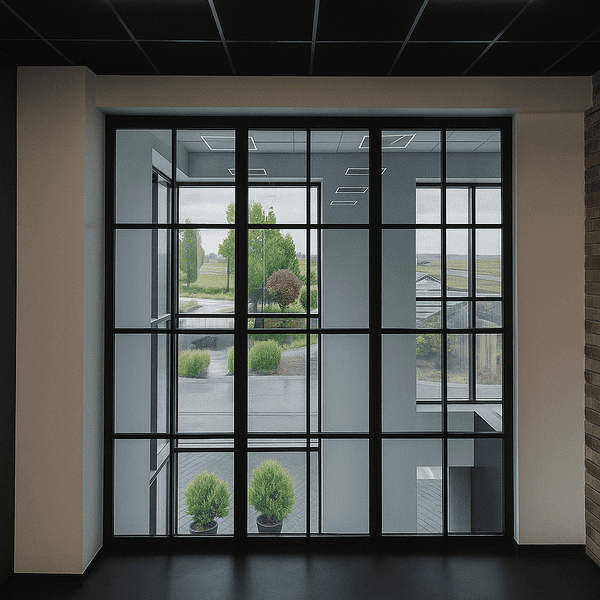 Ścianka loftowa ze szprosami w biurowcu