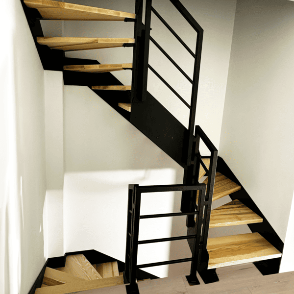 Schody skrętne ażurowe z jesionu na stalowej konstrukcji
