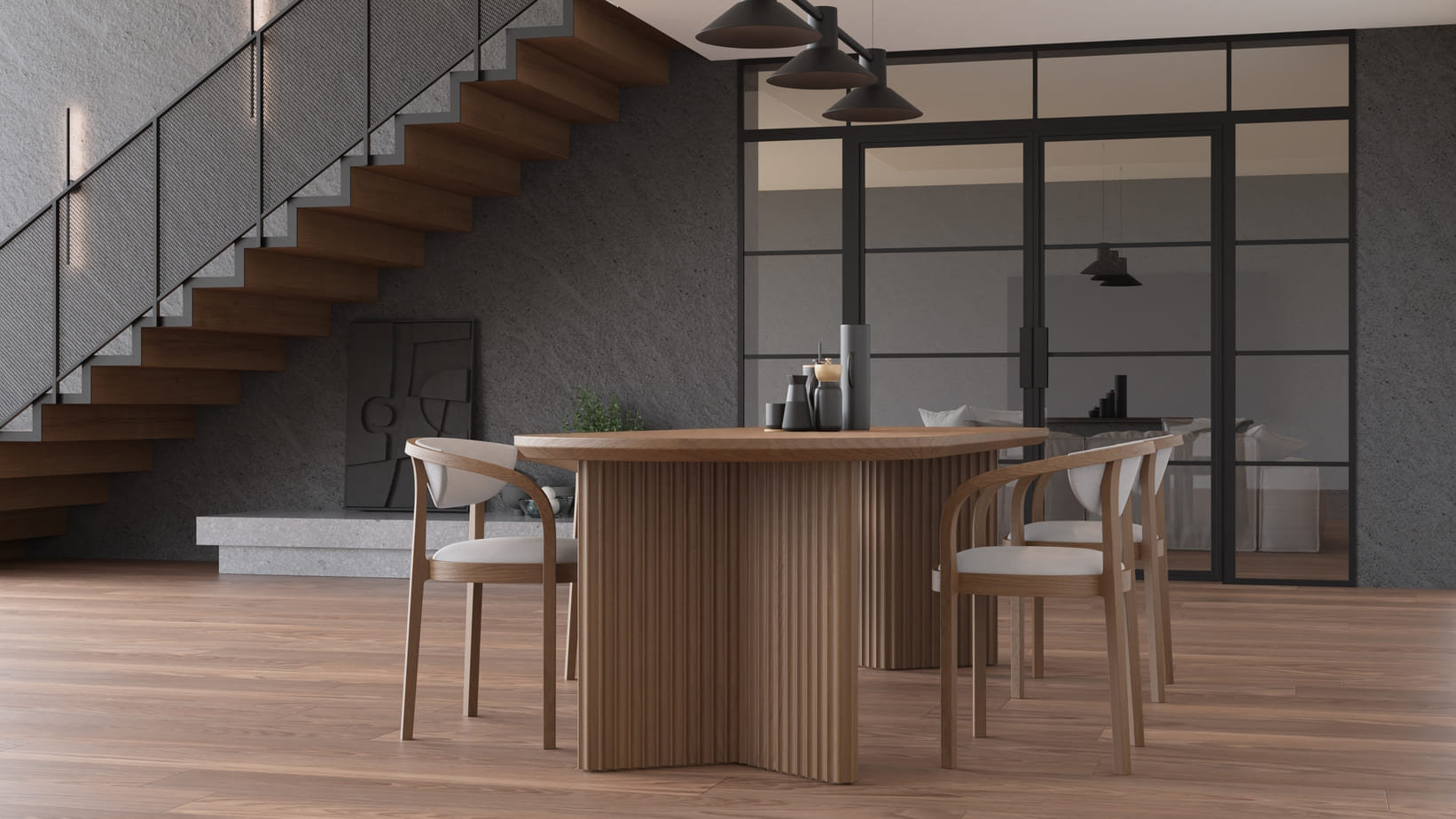 Loft glasvæg i industriel stil
