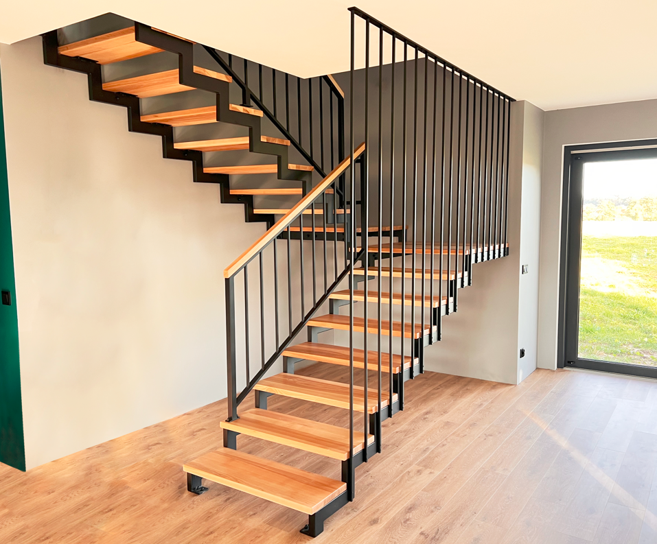 Loft self-supporting steel staircase in a modern form.