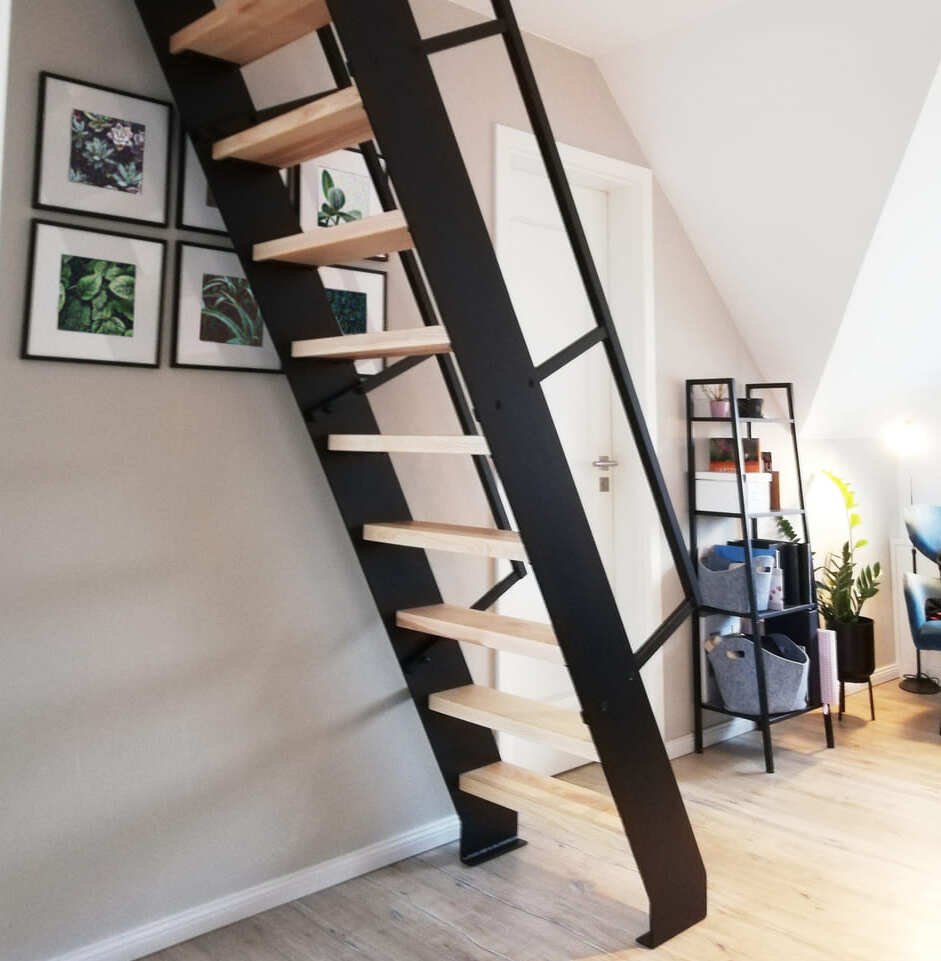 Modern metal stairs for the attic.