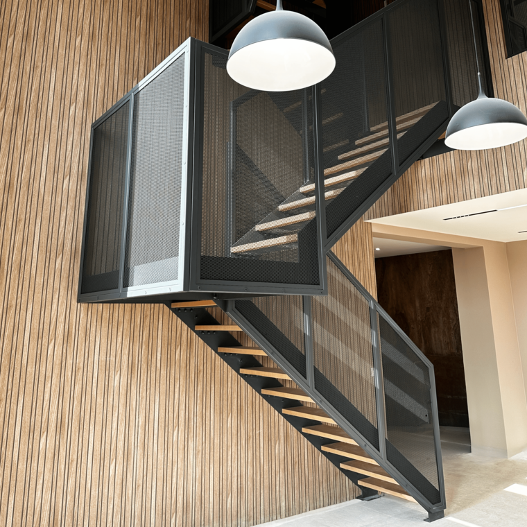 Unique monolithic steel two-storey staircase