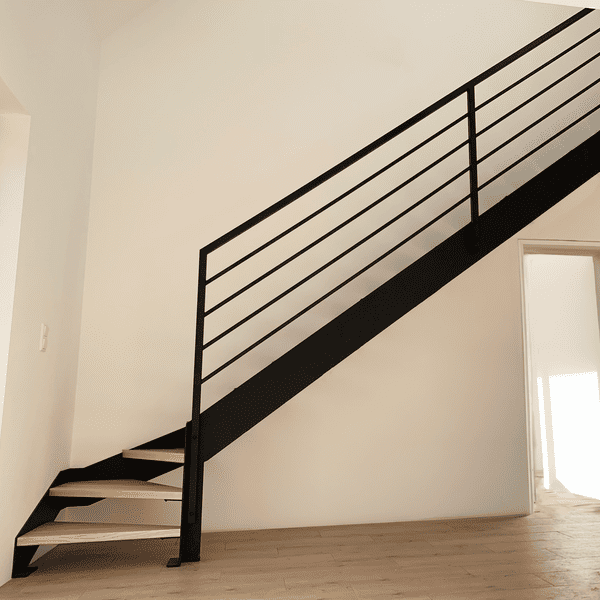 Steel openwork staircase with black wangs