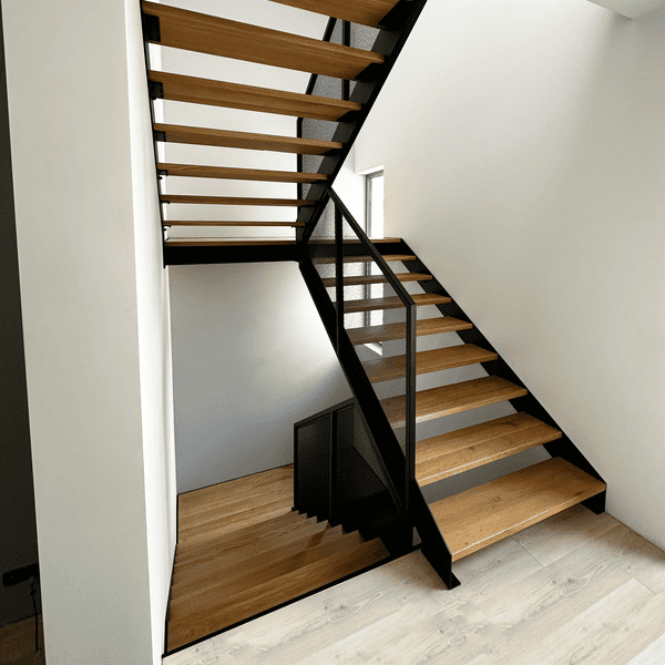 Two-storey metal-wood staircase