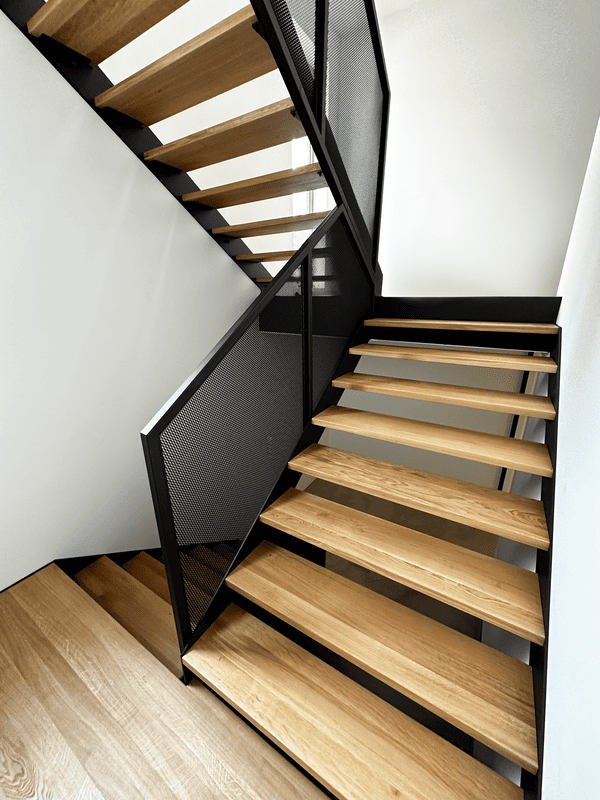 Loft staircase with wooden platform