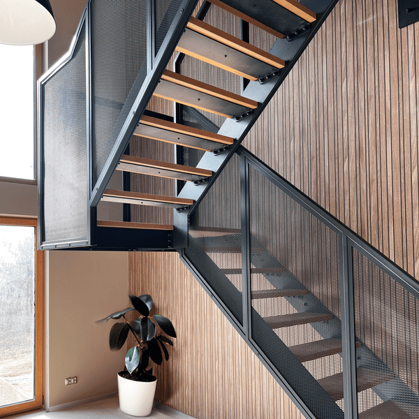 Two-storey staircase with premium expanded metal balustrade